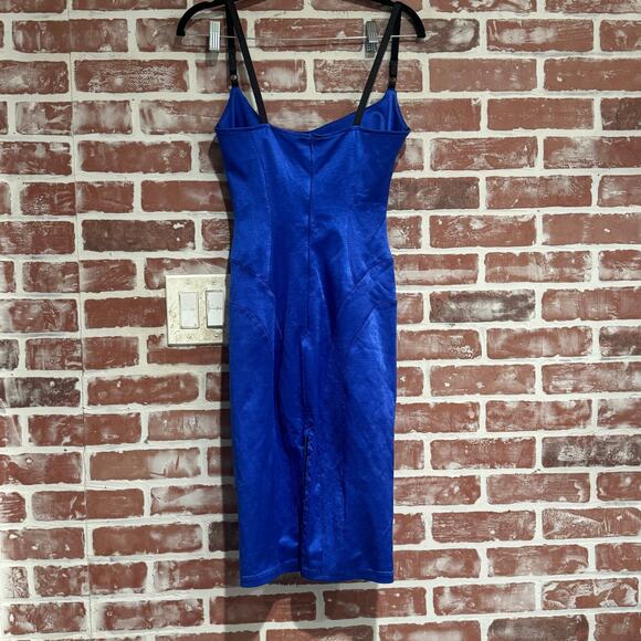 Mark Wong Nark Avant Garde Royal Stretch Satin Y2K Bodycon Dress Women’s S - Picture 2 of 9